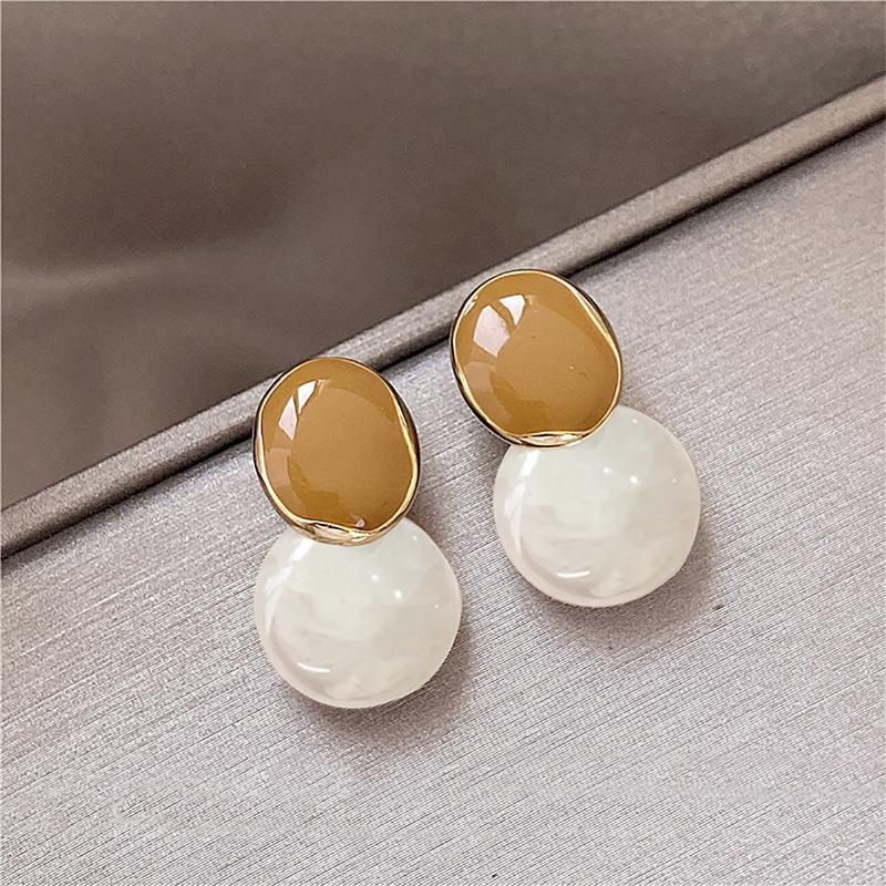 Braun-beige Acryl-Ohrhänger für Frauen, doppelte ovale Form, geometrisches Statement, schöne süße kleine Ohrringe, Boucle d'oreille