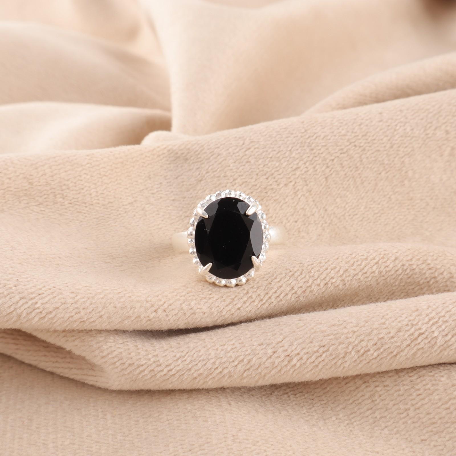 

Корневая чакра Овальный драгоценный камень черный оникс Серебро 925 пробы Штабелируемое кольцо Ювелирное изделие RR-28-19 15