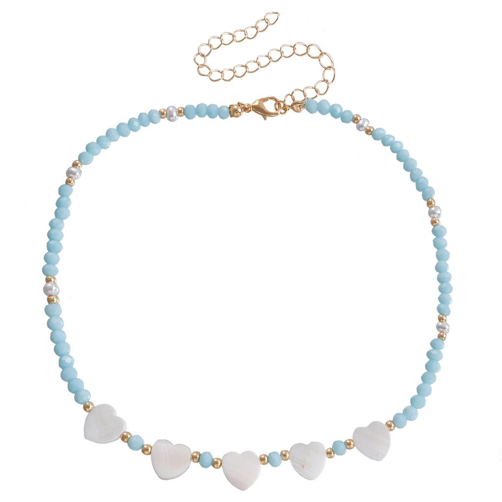 Stylish Summer Colored Crystal Love White Fritillary Design Sense Holiday Style Cream Sweet Sister Necklace