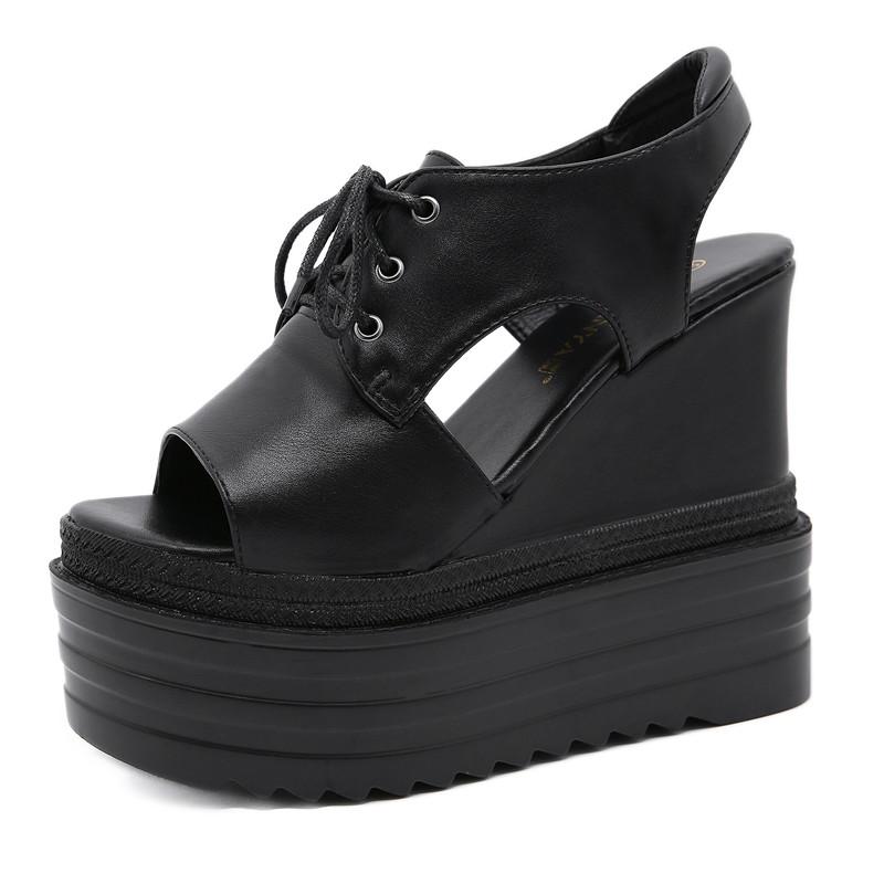 Fashion 16CM Super High Heels Wedges Women Sandals 14CM Summer Thick Bottom Peep Toe Platform Female Sandals Sexy Party Dress Show Shoes