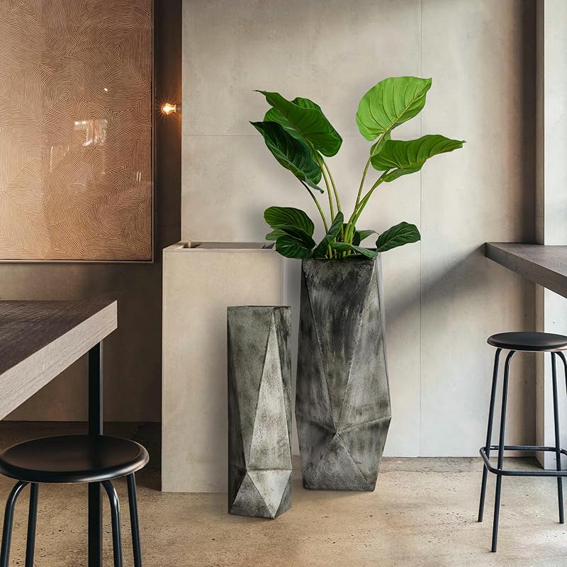 Набор из 2 напольных металлических ваз для декора, полых, в стиле бохо, фермерский дом, высокая ваза для цветов для композиций из искусственных цветов, большая элегантная глазурованная металлическая ваза для античный серебряного