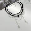 Salircon 2Pcs/set Peach Heart Tassel Pendant Necklace for Women Boho Exquisite Crystal Beaded Clavicle Chain Fashion Y2K Jewelry