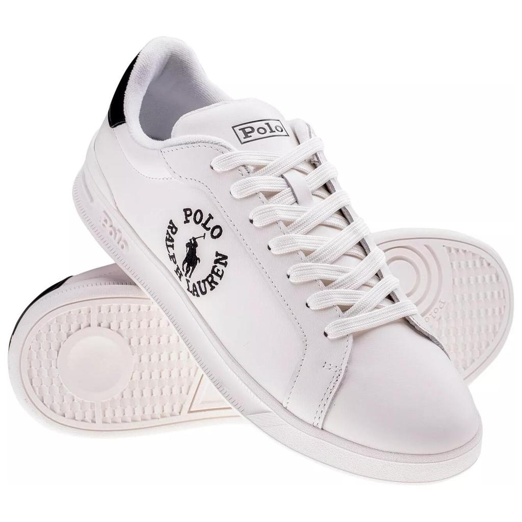 Polo Ralph Lauren Leather Round Toe Lace-Up Logo Low-Top Sneakers Men sneakers White 809892336001
