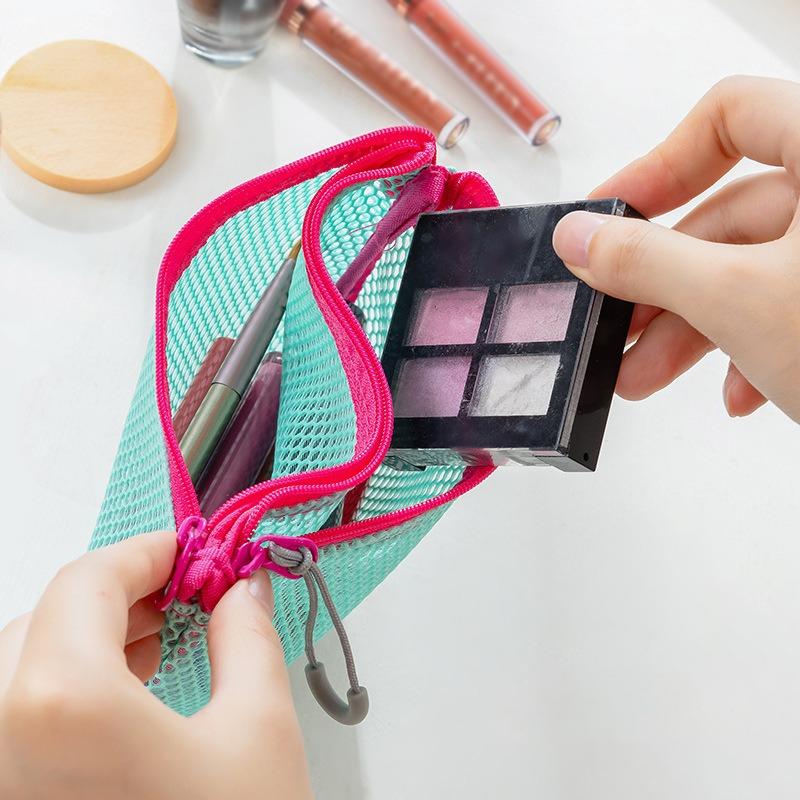 Bunte Netztasche mit doppeltem Reißverschluss, doppellagiges tragbares Münzfach, quadratisches Netz-Münzfach, Reiseaufbewahrungs-Tragetasche