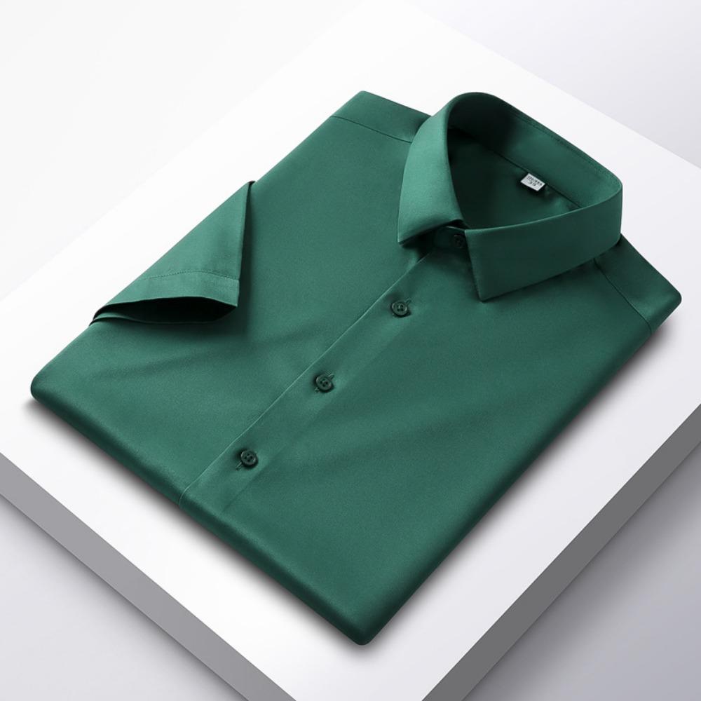 Nové strečové pánské košile proti vráskám s krátkým rukávem pro muže Slim Fit Společenská obchodní halenka košile 6XL