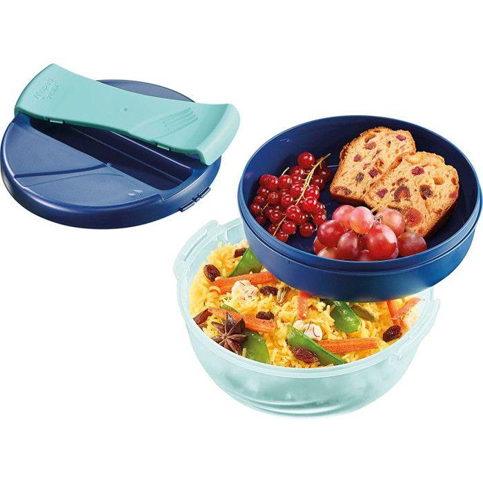 Grand bol déjeuner - Boîte à déjeuner - Lunch box - Bento - 3 compartiments - Bleu