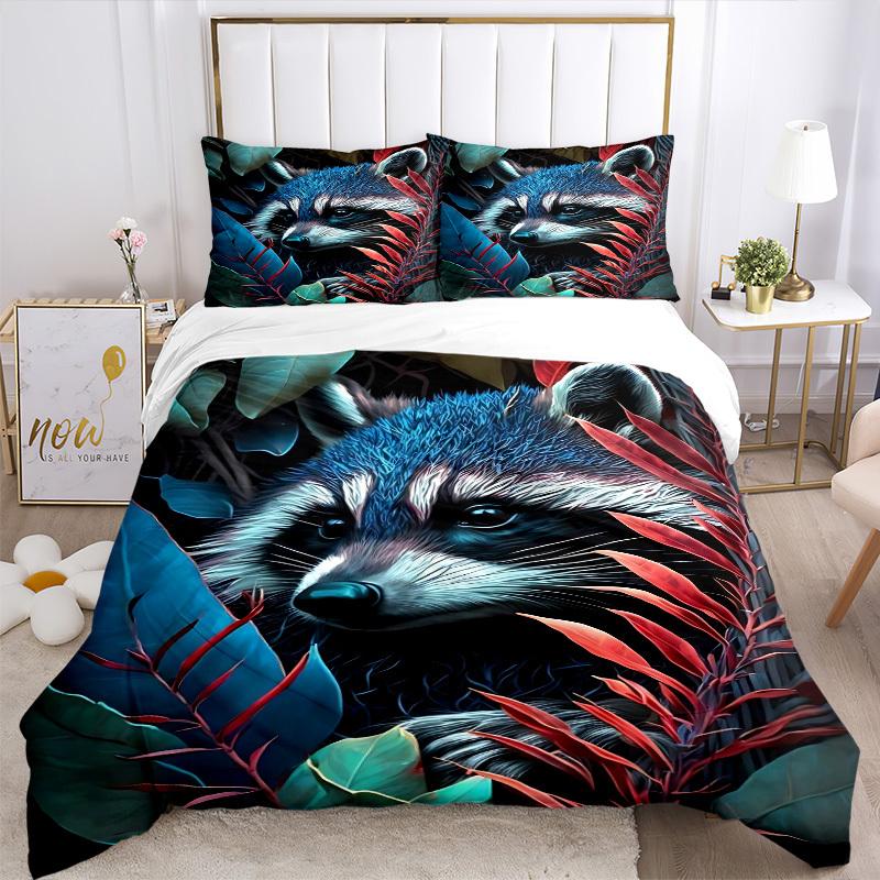 3pcs Raccoon Artwork Duvet Cover Set - Machine Washable, Includes 1 Cover and 2 Pillowcases, No Core Included yy251013139