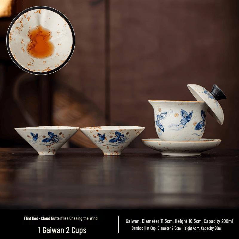 Huoshi Red Cloud Butterfly Gaiwan & Teacup Set