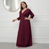 Plus Size Women Maxi Dress High Waist V Neck 3 4 Sleeve Long Dress Lace Flower Embroidery Wedding Vacation Dress