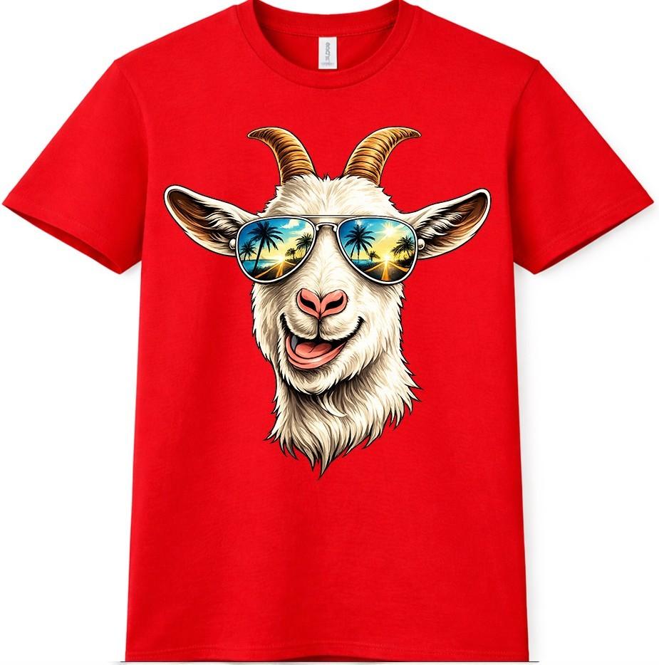 Smiling Goat T-Shirt Sunglasses Graphic Tee Funny Farm Animal Top S
