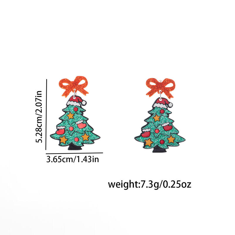 1 Pair Festive Acrylic Christmas Earrings - Colorful Butterfly Fringe Tree Dangle Earrings with Glitter for Women