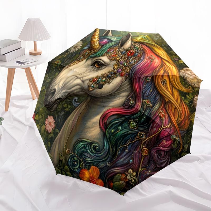 1 PC Automatic Folding Umbrella - Fantasy Unicorn Pattern, Portable & Foldable Design with 8 Ribs, Christmas Birthday Gifts
