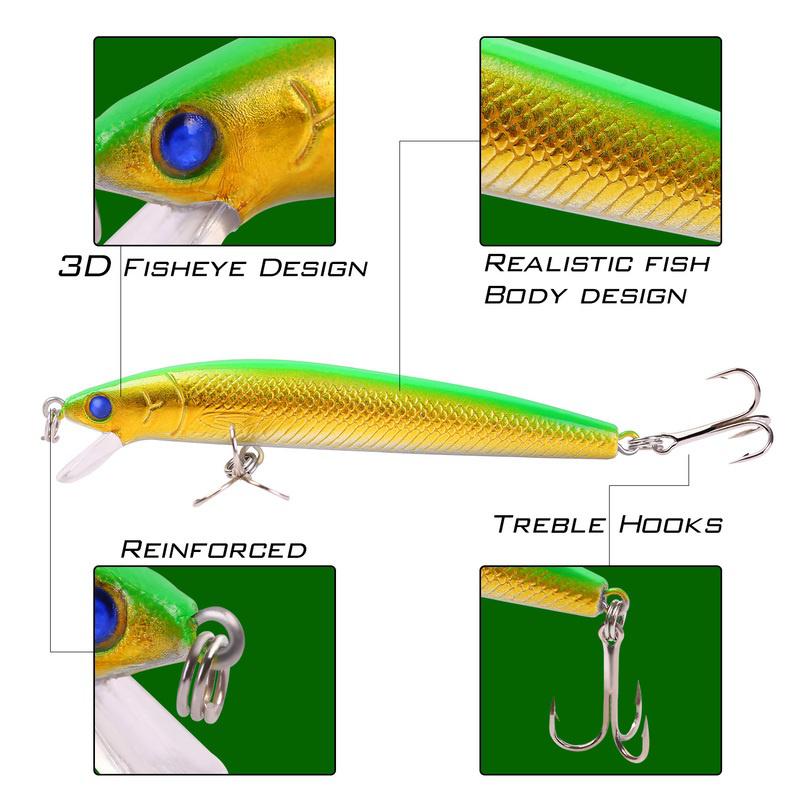 Sougayilang Fishing Baits 10Pcs Minnow Fishing Lures ABS Sinking Diving Swim Crankbait Hard Baits