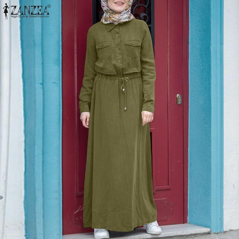 

ZANZEA Женское повседневное свободное платье с отложным воротником и длинными рукавами