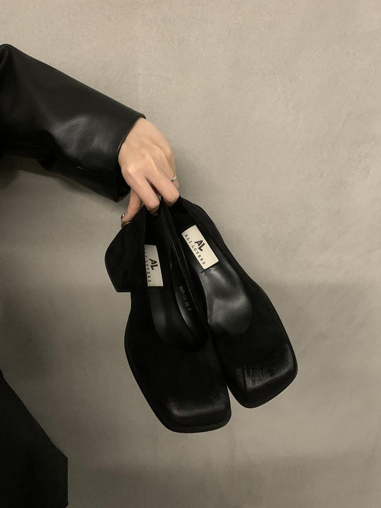 High Heels Damen Dicke Absätze Einzelne Schuhe 2025 Neu Frühling und Herbst Flacher Ausschnitt Seltene Damenschuhe