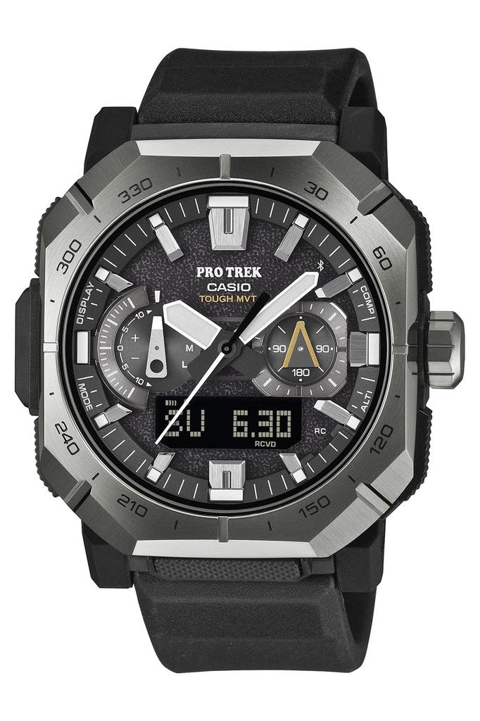 Casio Pro Trek Climber Line Solar Sapphire Made with Environmentally Friendly Black Watch, Bluetooth, Radio-Controlled Powered, Crystal, Materials,