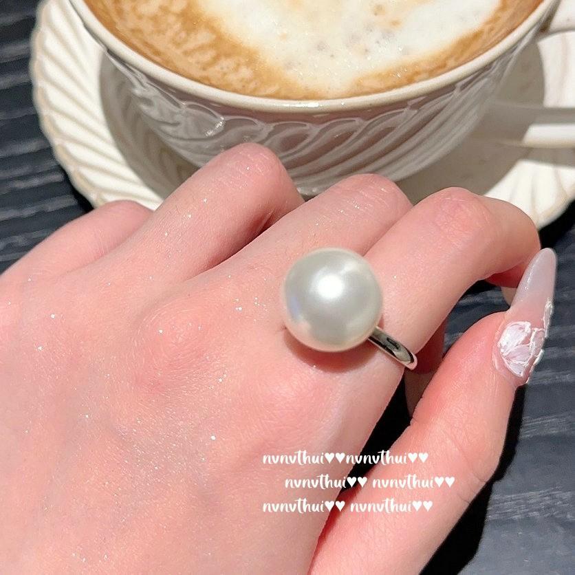 Mermaid Princess Maiduo Hemp Gray Pearl Ring, Tahiti, Deep Sea Gray Bead Ring Buckle Zircon Necklace Combination