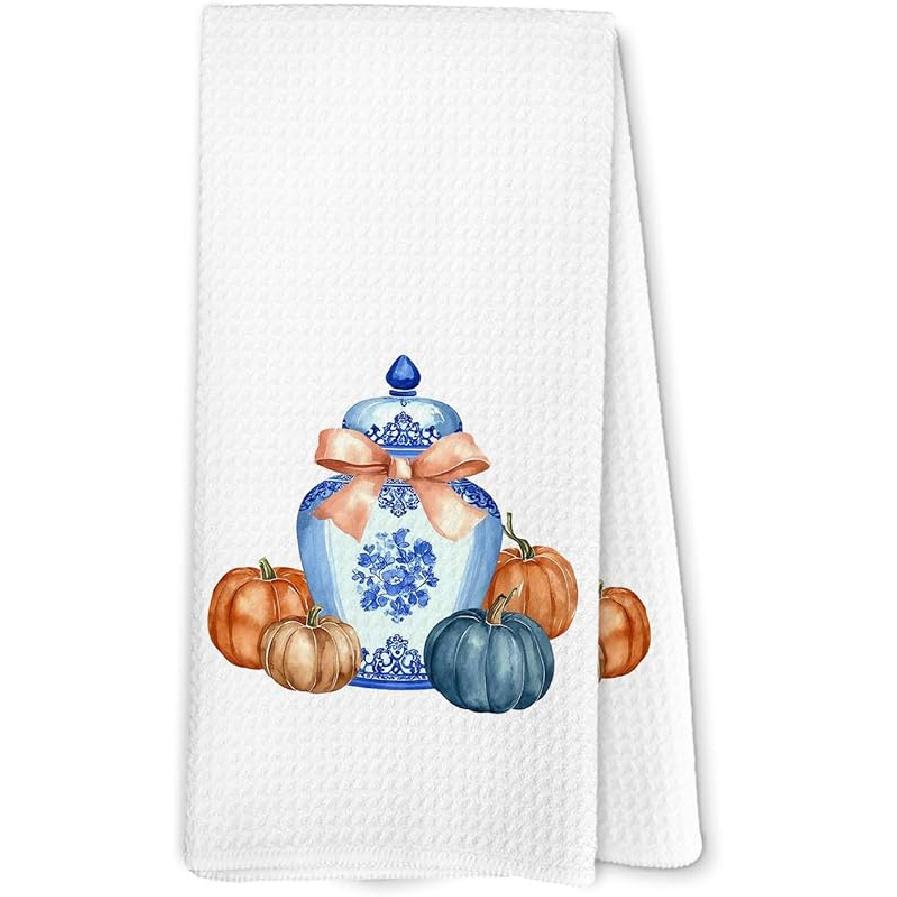 Disco Pumpkin Fall Kitchen Towels, Orange Coquette Bow Pumpkin Dish Towel for Kitchen, Trendy Fall Decor, Thanksgiving Autumn Trendy Halloween Hand