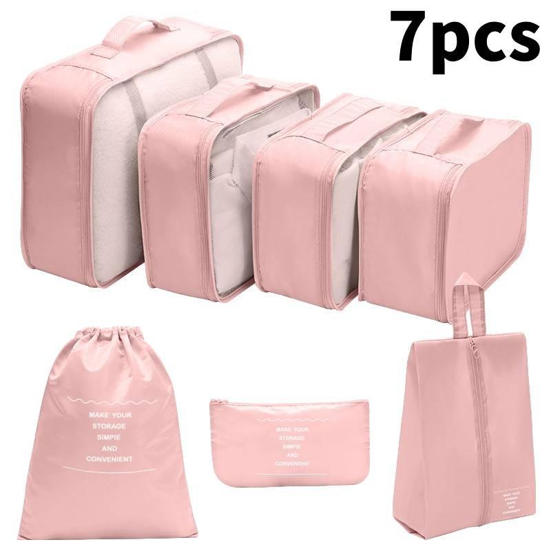 7pcs Solid Color Travel Storage Bag Set Largecapacity Clothes Bags Toiletries