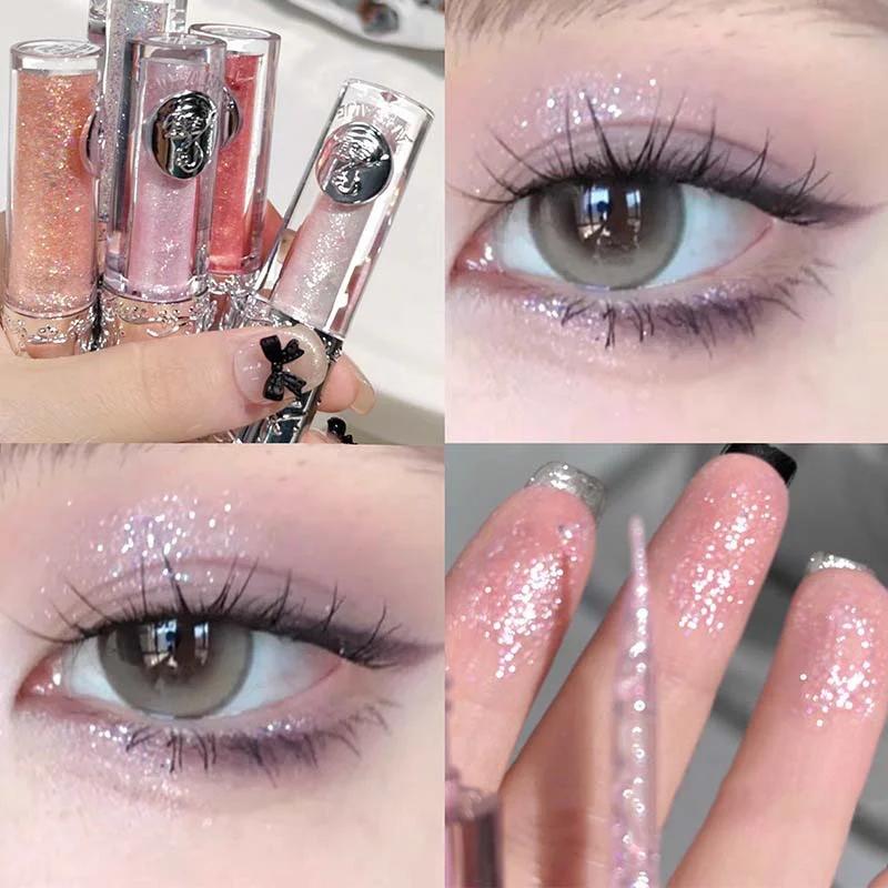 Liquid Eyeshadow Pearlescent Shimmer Long Lasting Monochrome Pearly Fine Sparkling Sequins Eye Shadow Highlighter Quick Drying Shiny Eyeliner