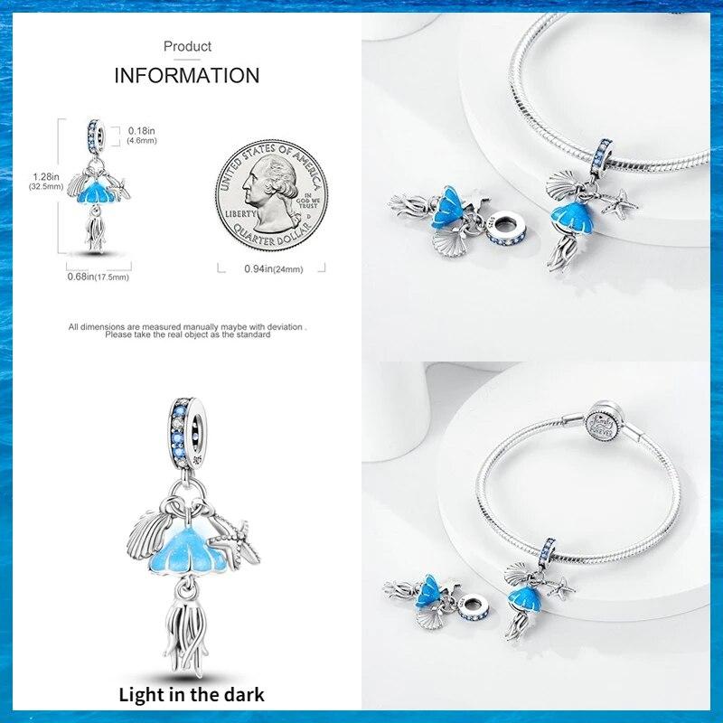FitNew Original Bracelets 100% 925 Sterling Silver Oecan Blue Sea Turtle Starfish Mermaid Charms Beads DIY Jewelry Making