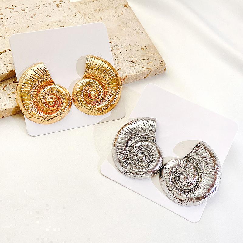 Fashionable Summer Vacation Ocean Conch Ear Studs Necklace For Women Trendy Beach Party Exaggerated Bohemian Jewelry Earrings