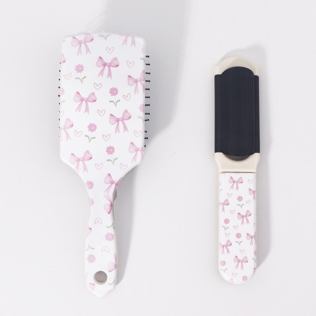 2pcs Printed Comb Set - Featuring Bow or Bear Patterns, Including Airbag Comb and Folding comb,Special for Real Hair Wigs