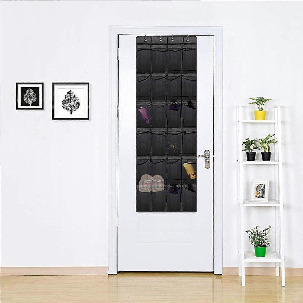 Hanging Shoe Rack, 24 Pockets Hanging Storage Pocket, Over the Door, Wall Hanging Wardrobe, Black Large Mesh Pockets (Black) 1pc)