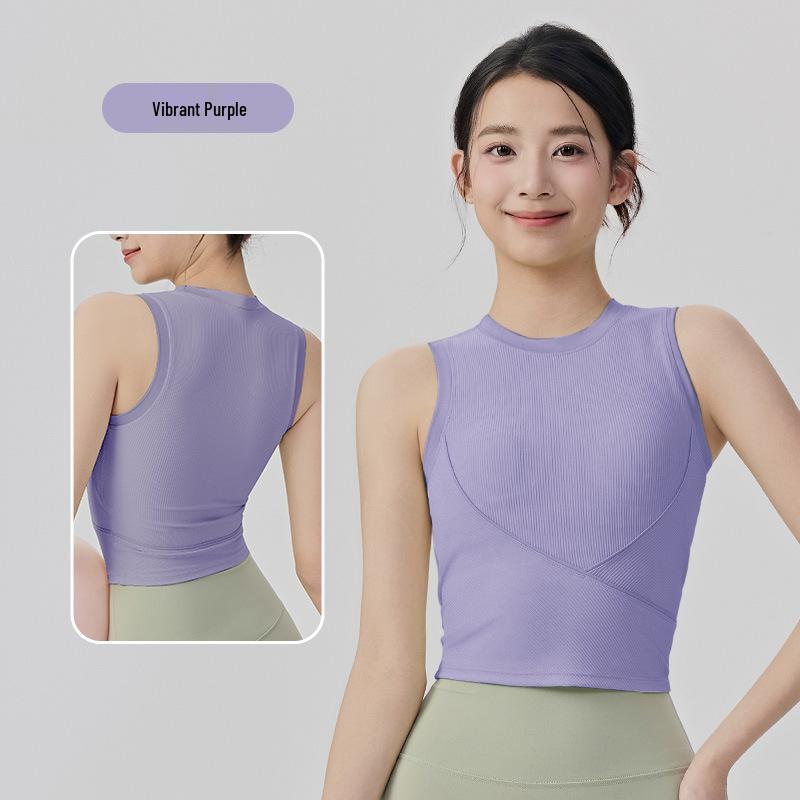 Женский ребристый топ для йоги с вырезами на талии и вставными чашечками - Высокоэластичный, без рукавов, облегающий. L