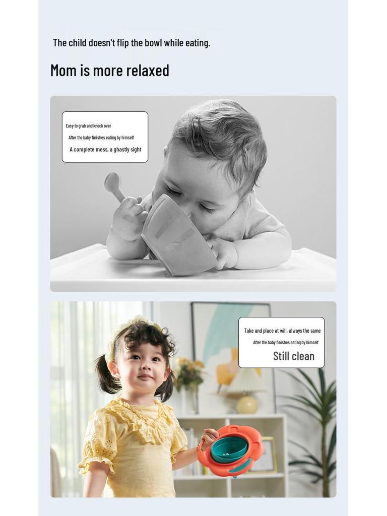 360° Baby Gyro Bowl: Non-Spill, Anti-Scald, Anti-Fall for Easy Feeding