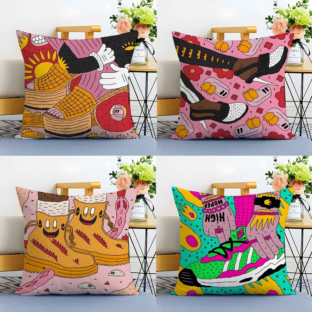 Fantasy Creative Shoes illustration Pillow Case Anti-dustmite Pillowcase Invisible zipper silky short plush Sofa cushion cover