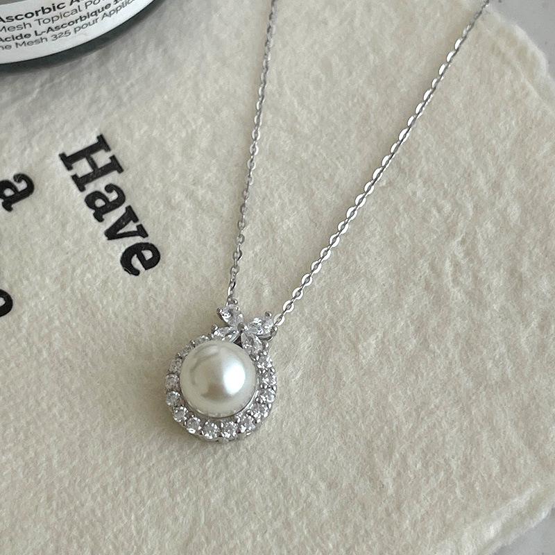 Banyan Tree S925 Silver Princess Bow Necklace with Chalcedony, Pearl & Diamond Accents