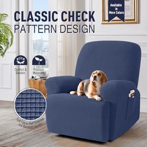 TAOCOCO Reclining Sofa Cover, 1-, 2-, or 3-Seater, with Armrests, Solid Color, Elastic Vertically and Horizontally, Stretchable Fit, Non-Slip, Soft, S