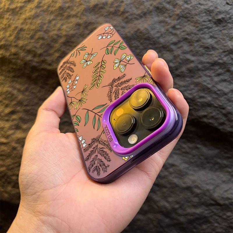 Flowers And Plants Electroplate Silver IMD Case For iPhone 16 15 14 Pro Max 11 12 13 Pro 7 8 Plus X XS XR Shockproof Hard Cover