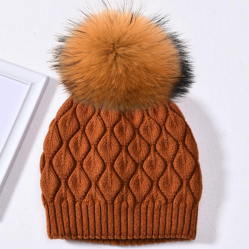Jxwatcher Women Winter Hat Real Fur Pompom Angora Knitted Wool Beanie Fashion Casual Outdoor Thick Ladies Warm Fur Ball Hats New