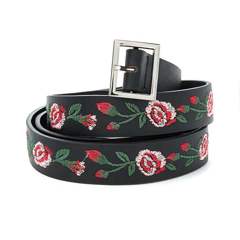 Ladies' Fashionable and Elegant Embroidered Sweet Rose Belt, Exquisite Ladies' Embroidered Belt, Women's Belt