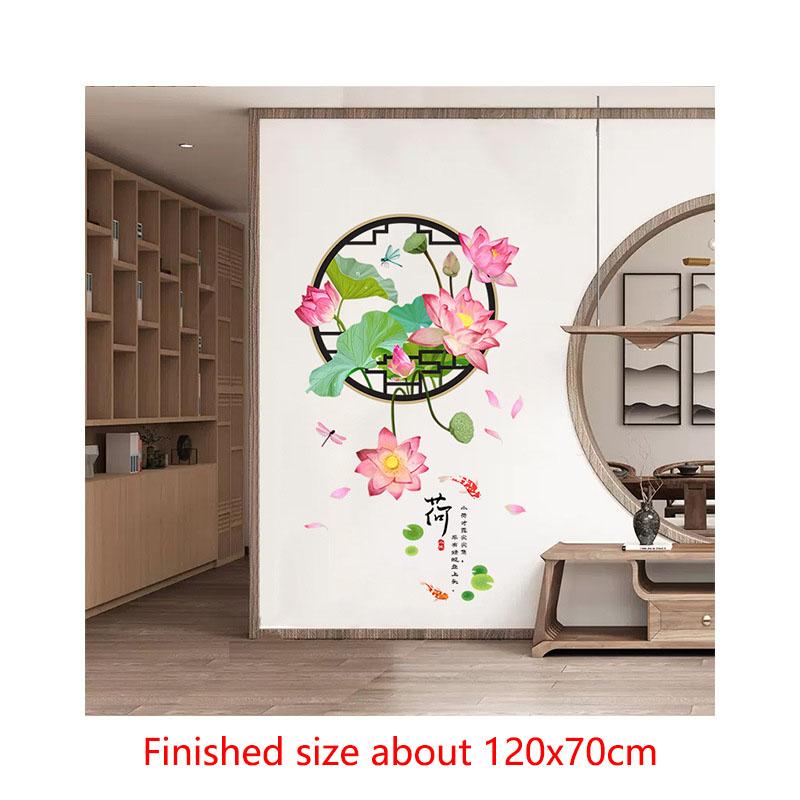 Chinese Style Lotus Flower Wall Sticker Self Adhesive Removable Wallpaper for Bedroom Background Wall Decoration Home Decor Mural
