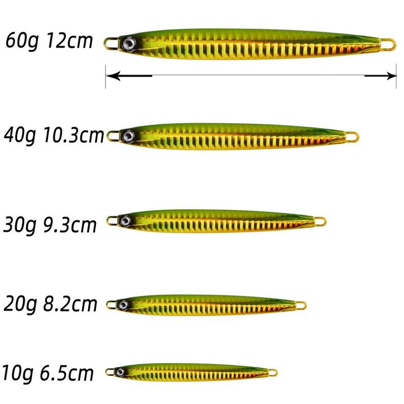 10G 20G 30G 40G 60G  Long Metal Jig Fishing Lure Slow Cast Jigging Spoon Sea Bass Lure Artificial Bait Tackle Random 3/5 Pieces