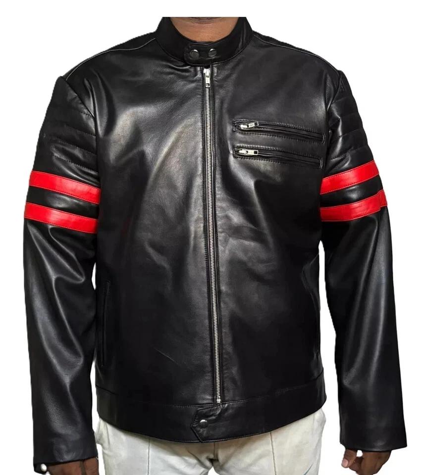 

ГОРЯЧАЯ мужская стильная куртка черная кожаная ручная работа из натуральной овчины мотоциклетная мягкая посадка 3XL чёрный