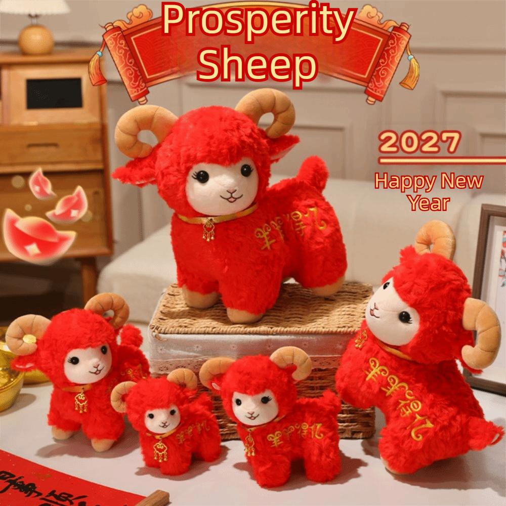 Horn Sheep Plush Toy Red Plush Year of the Sheep Mascot Gifts Plush Goat Toy Festive Gift
