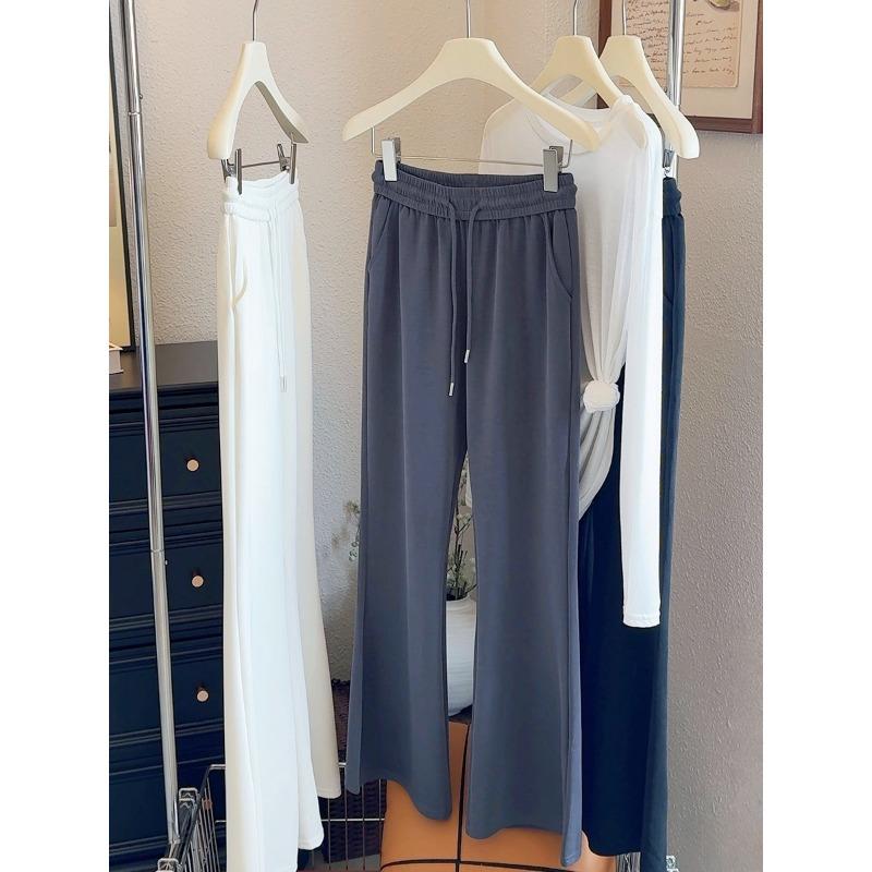 Gray Versatile Thin Pants Women's Casual Pants Spring and Summer New Drawstring Elastic High-waisted Trousers