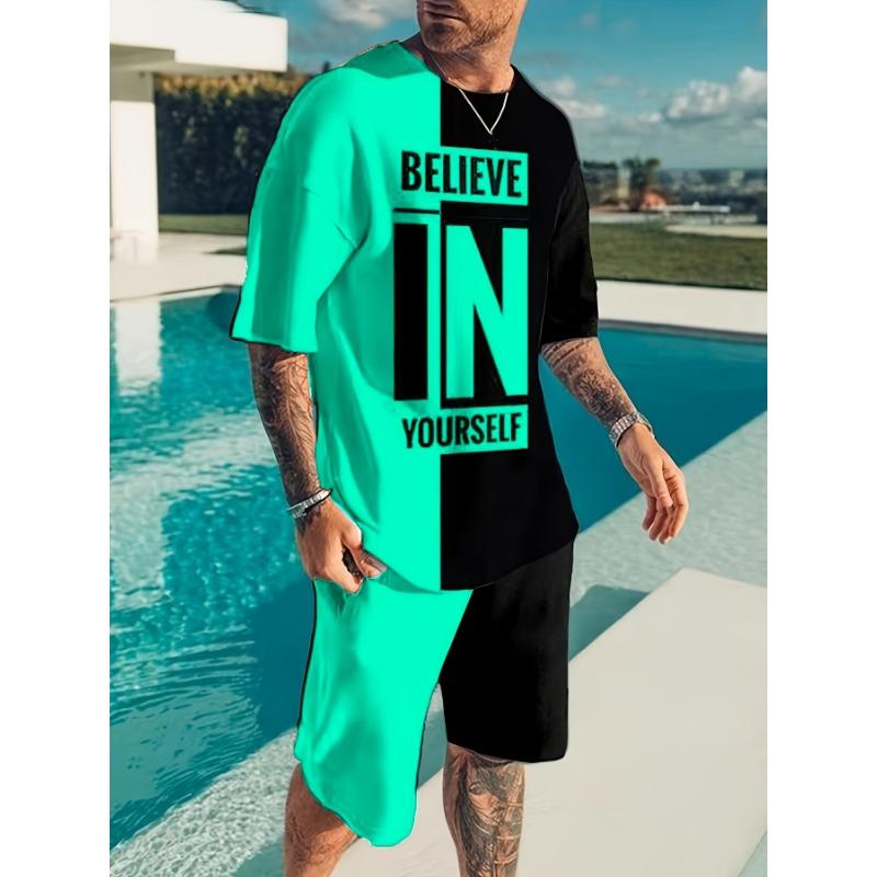Conjunto informal de dos piezas para hombre de talla grande: camiseta y pantalones cortos