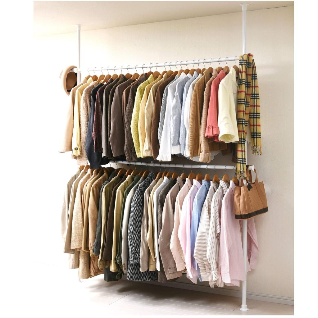 YAMAZEN Tension Pole Clothes Rack (Double), White, WJ-775