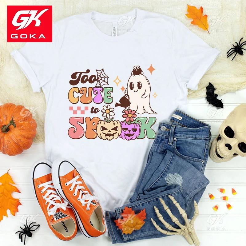 

Premium Cotton T Shirt New Halloween Boo Too Cute To Spook Print T Shirts Womens Casual Cool Hip Hop Round Neck Tops Cool Tees S