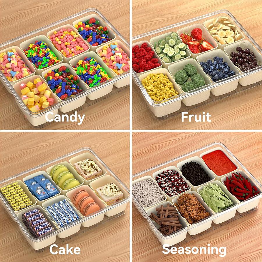 Snackle Box Container, Divided Serving Tray with Lid and Handle, Adding Cutlery Organizer with Fruit Forks and Spoons, Snackle