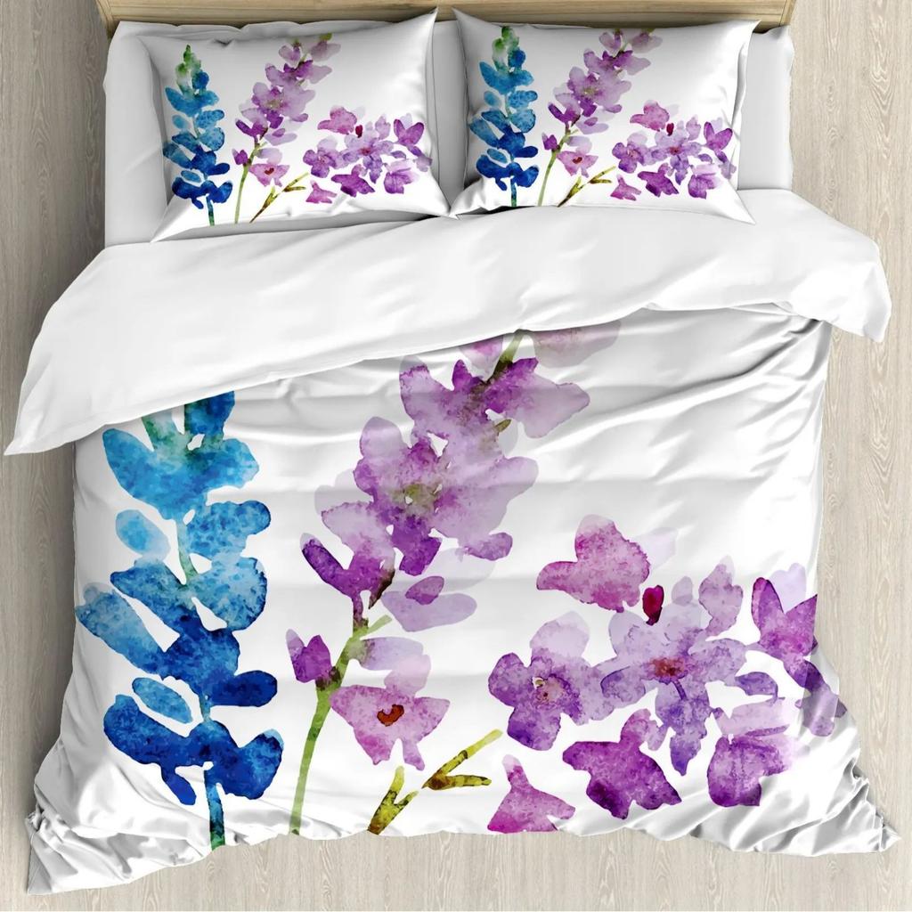 Watercolor Flower Duvet Set Bedding Three-Piece Set