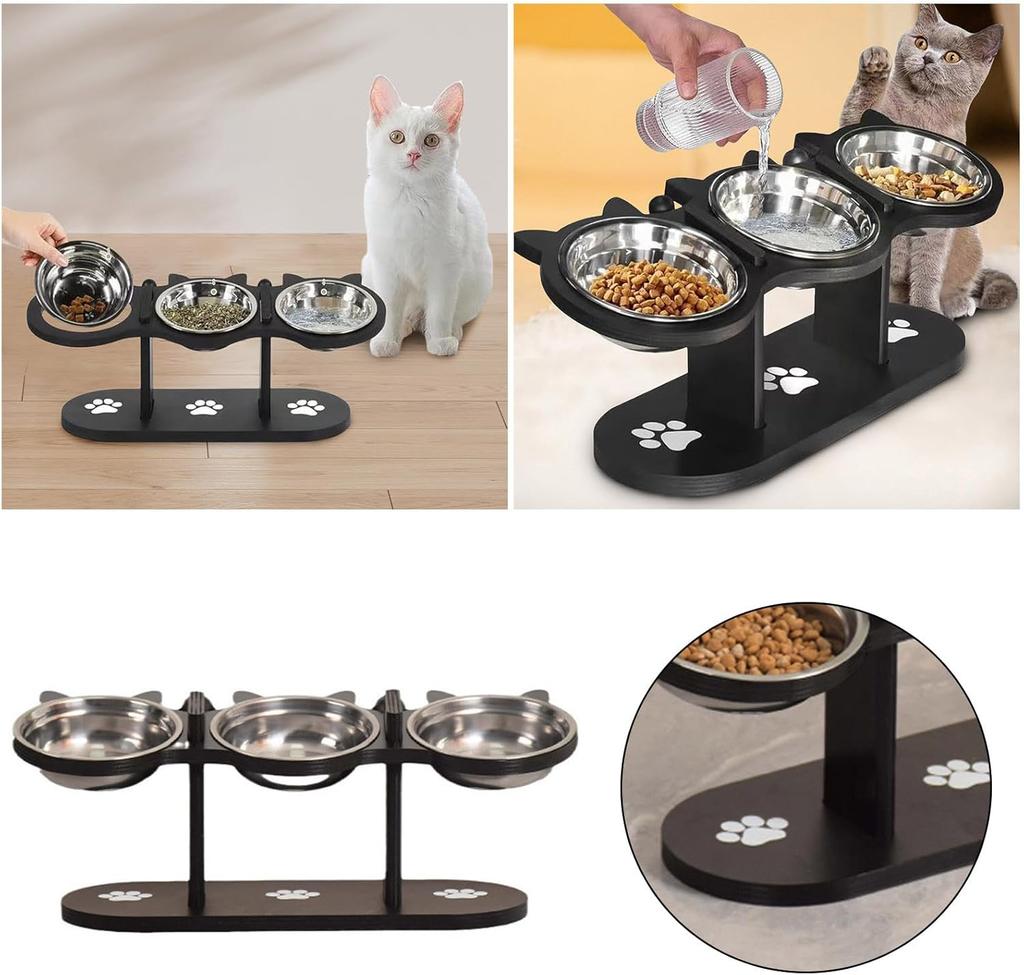 Elevated Pet Feeder with Double Bowls for Food Water, Anti-Vomit Design Dogs Cats Pet Treats Bowl