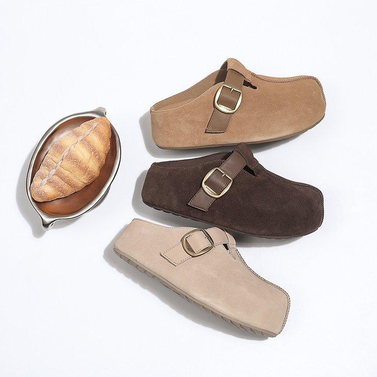 Cowhide Version~ Ju Jingyi's Same Thick-soled Peanut Toast Boken Shoes 2nd Generation Bag Head Muller Slippers Casual Women's Shoes