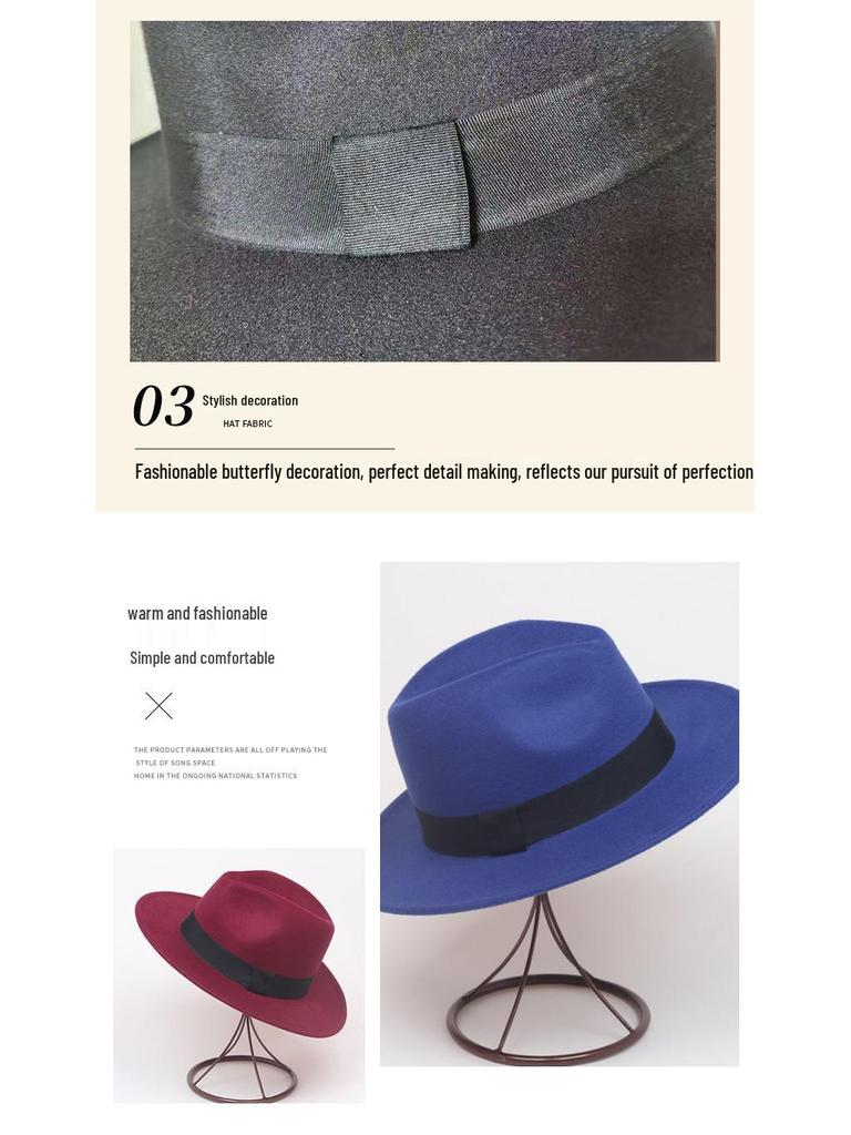 Retro Shanghai Fedora mit breiter Krempe: Unisex Frühling/Herbst Jazz Panama Hut in Wolloptik