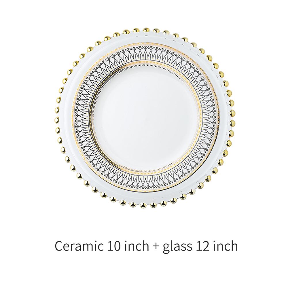 Retro Ceramic Dinner Plate Glass Saucer Fruit Cake Dessert Dish Tableware Set Plates Dinner Food Tray Creative Home Decoration